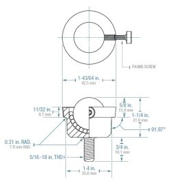 Ball Transfer; 1" Nylon ball; Round Machined base with Threaded Stud; 5/16"-18TPI x 3/4"; Black steel housing; 1-11/16" O.D.; 200#; 5/8" load height; Lockable (Item #88251)