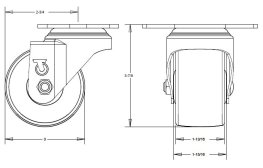 Caster; Swivel; 3x1-13/16; Polyolefin; Plate (3-1/32x4-3/8: Diamond shape; two holes: 3-1/2 apart; 7/16 bolt); Zinc; Prec Ball Brng; 500#; Inverted Loading (Item #67312)