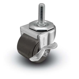 Caster; Swivel; 2" x 1-13/16"; Polyolefin; Threaded Stem (3/8"-16TPI x 1-1/2"); Zinc; Plain bore; 300#; Side Friction Brake (Item #66514) Caster; Swivel; 2" x 1-13/16"; Polyolefin; Threaded Stem (3/8"-16TPI x 1-1/2"); Zinc; Plain bore; 300#; Side Friction Brake (Item #66514)