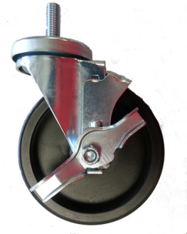 Caster; Swivel; 5" x 1-1/2"; Phenolic; Threaded Stem (5/8"-11TPI x 1-3/4"); Zinc; Roller Brng; 350#; Tread brake; Dust Cover (Mtl) (Item #64703)