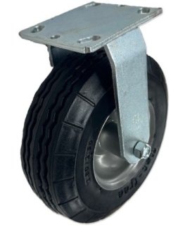 Caster; Rigid; 8" x 2-1/2"; Foam-Filled Flat Free Tire (Black); Plate (4"x4-1/2"; holes: 2-5/8"x3-5/8" slots to 3"x3"; 3/8" bolt); Zinc; Prec Ball Brngs; 275#; (Item #63056)