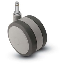 Caster; Twin; Swivel; 3" (75mm); Thermoplastized Rubber (Gray); Grip Ring; 7/16"x1-1/4"; Black/Grey; Riveted Axle; 165# (Item #67798)