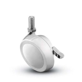 Caster; Ball; Swivel; 2-1/2"; Metal/ Zinc; Threaded Stem; 5/16"-18TPI x 1/2" high; Bright Chrome; Acetyl/ Resin Brng; 100#; Pedal Lock; Wheel (Item #68330)