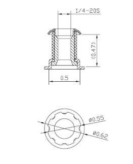 Socket; 1/2" OD (fits 5/8" OD 16 ga Tubing); Steel Spring Retention Threaded Stem Receiver; accepts 1/4"-20TPI Stem; Round (Being discontinued) (Item #88241) Socket; 1/2" OD (fits 5/8" OD 16 ga Tubing); Steel Spring Retention Threaded Stem Receiver; accepts 1/4"-20TPI Stem; Round (Being discontinued) (Item #88241)