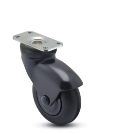 Caster; Swivel; 3" x 15/16"; Rubber (Soft; non-marking); Plate (1-1/4" x 2-3/8"; holes: 13/16" x 1-1/4"; 3/16" bolt); Black; Prec Ball Brng; 110#; Thrd Grds (Item #65651)