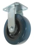 Caster; Rigid; 6" x 1-1/2"; PolyU on PolyO (Blue); Top Plate (4"x4-1/2"; holes: 2-5/8"x3-5/8" slotted to 3"x3"; 3/8" bolt); Zinc; Roller Brng; 600# (Item #66068)