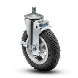 Caster; Swivel; 6 x 1-1/4; Flat Free (No Air!); Black; Threaded Stem; 1/2-13TPI x 1-1/2; Zinc; Ball Brng; 150#; Brake (Item #67694)