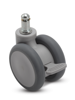 Caster; Twin Wheel; Swivel; 65mm; Thermoplastized Rubber (Gray); Grip Ring (7/16"x7/8"); Gray; Riveted Axle; 110#; Wheel Brake (Item #66697)