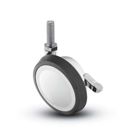 Caster; Ball; Swivel; 3"; Rubber; Hard; Threaded Stem; 5/16"-18TPI x 7/8"; Chrome; Reg or Bright; Acetyl/ Resin Brng; 100#; Pedal Wheel Lock (Item #69504) Caster; Ball; Swivel; 3"; Rubber; Hard; Threaded Stem; 5/16"-18TPI x 7/8"; Chrome; Reg or Bright; Acetyl/ Resin Brng; 100#; Pedal Wheel Lock (Item #69504)
