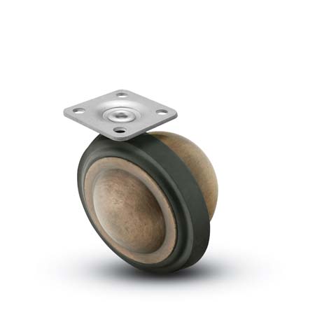 Caster; Ball; Swivel; 3"; Rubber; Top Plate; 1-1/2"x1-1/2"; holes: 1"x1"; 3/16" bolt; Antique; Acetyl/ Resin Brng; 100# (Item #69640)