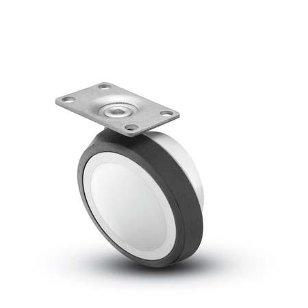 Caster; Ball; Swivel; 3"; Rubber; Top Plate; 1-3/16"x2"; holes: 13/16"x1-9/16"; 3/16" bolt; Chrome; Bright; Acetyl/ Resin Brng; 100# (Item #69636)