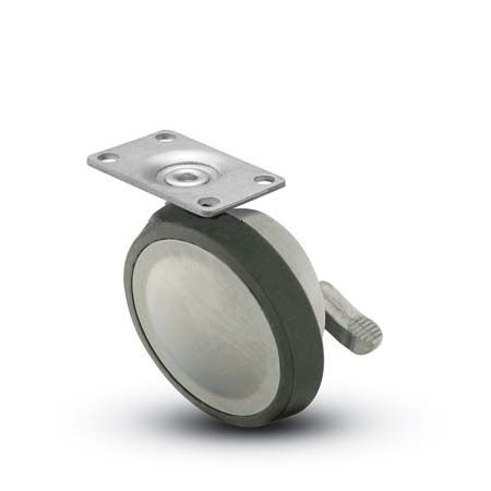 Caster; Ball; Swivel; 3"; Rubber; Top Plate; 1-3/16"x2"; holes: 13/16"x1-9/16"; 3/16" bolt; Chrome; Satin; Acetyl/ Resin Brng; 100#; Whl Lck (Item #69633)