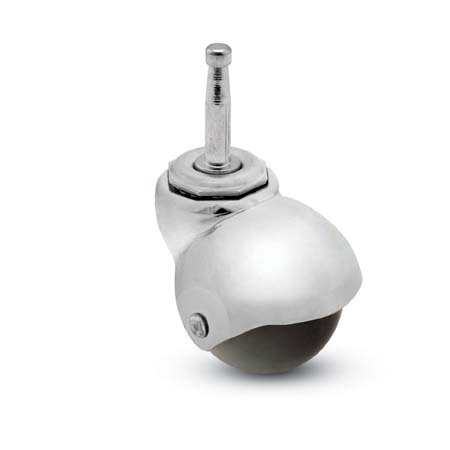 Caster; Spherical; Swivel; 2"; Polyolefin; Grip Neck; 5/16"x1-1/2"; Bright Chrome; Plain bore; 80# (Item #69100) Caster; Spherical; Swivel; 2"; Polyolefin; Grip Neck; 5/16"x1-1/2"; Bright Chrome; Plain bore; 80# (Item #69100)