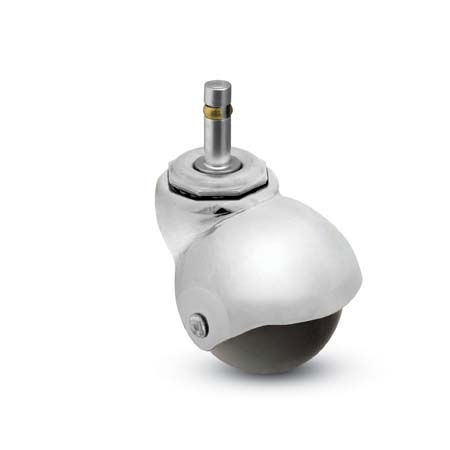 Caster; Spherical; Swivel; 2"; Polyolefin; Grip Ring; 7/16"x7/8"; Bright Chrome; Plain bore; 80# (Item #69103) Caster; Spherical; Swivel; 2"; Polyolefin; Grip Ring; 7/16"x7/8"; Bright Chrome; Plain bore; 80# (Item #69103)