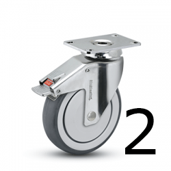 Caster; Swivel; 3" x 1-1/4"; Conductive Rubber; HK Plate (2-1/2"x3-5/8": holes: 1-3/4"x2-13/16" to 3-1/16"; 5/16" bolt); Chrome; Prec Brng; 190#; Total Lock (Item #64667)