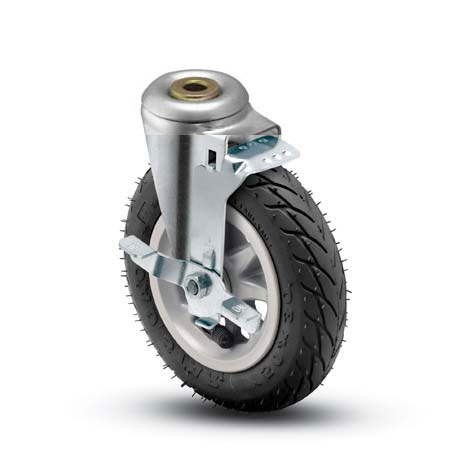 Caster; Swivel; 6" x 1-1/4"; Flat Free (No Air!) (Black); Hollow Kingpin (1/2" bolt hole); Zinc; Ball Brng; 150#; Tread Brake (Item #66176)