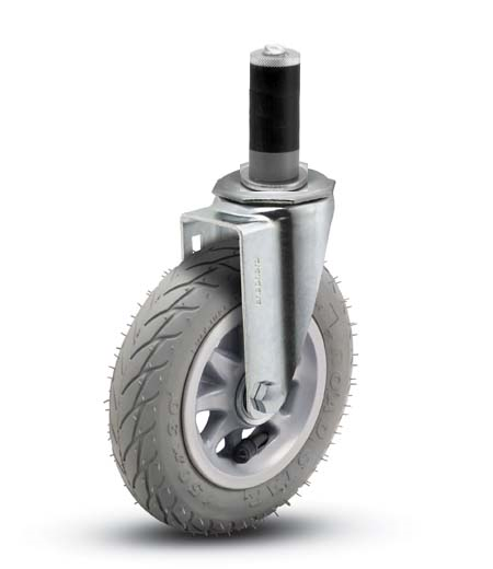 Caster; Swivel; 6" x 1-1/4"; Flat Free (Gray); Expandable Adapter (1" - 1-1/16" ID tubing); Zinc; Ball Brng; 150# (Item #65304)