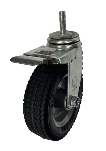 Caster; Swivel; 6" x 2"; Flat Free (Black); Threaded Stem (1/2"-13TPI x 1-1/2"); Zinc; Ball Brng; 250#; Premium Welded Hub; Total Lock Brake. Temp sensitive. (Item #63254) Caster; Swivel; 6" x 2"; Flat Free (Black); Threaded Stem (1/2"-13TPI x 1-1/2"); Zinc; Ball Brng; 250#; Premium Welded Hub; Total Lock Brake. Temp sensitive. (Item #63254)