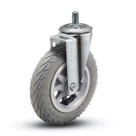 Caster; Swivel; 6" x 1-1/4"; Foam-Filled Flat Free Tire (Gray); Threaded Stem (1/2"-13TPI x 1"); Zinc; Ball Brng; 150# (Item #64104)