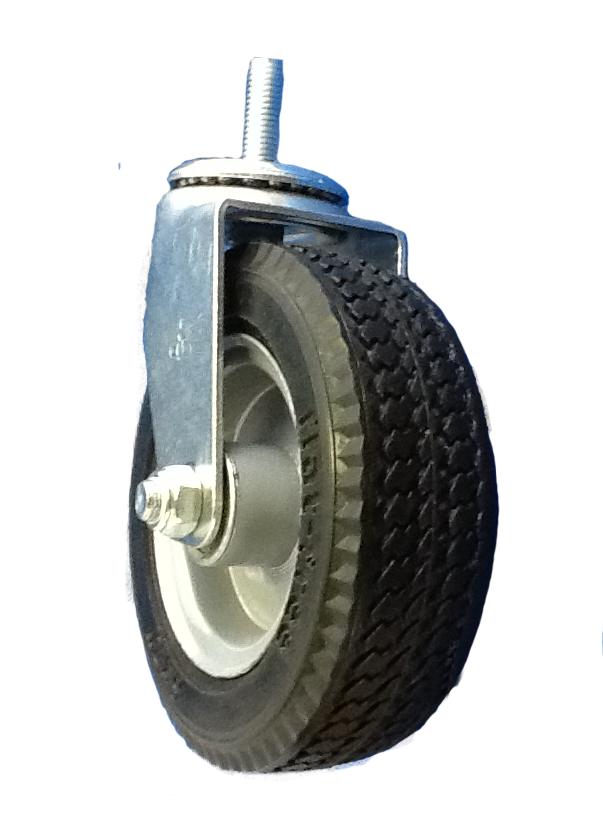 Caster; Swivel; 6" x 2"; Flat Free(Black); Threaded Stem (1/2"-13TPI x 1-1/2"); Zinc; Ball Brng; 250#; Premium One-piece welded Hub; Sawtooth Tread (Item #65422) Caster; Swivel; 6" x 2"; Flat Free(Black); Threaded Stem (1/2"-13TPI x 1-1/2"); Zinc; Ball Brng; 250#; Premium One-piece welded Hub; Sawtooth Tread (Item #65422)