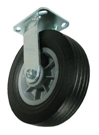 Caster; Rigid; 8" x 2"; Semi-Pneumatic (Black); Plate (4"x4-1/2"; holes: 2-5/8"x3-5/8" slotted to 3"x3"; 3/8" bolt); Zinc; Ball Brng; 450# (Item #65257) Caster; Rigid; 8" x 2"; Semi-Pneumatic (Black); Plate (4"x4-1/2"; holes: 2-5/8"x3-5/8" slotted to 3"x3"; 3/8" bolt); Zinc; Ball Brng; 450# (Item #65257)