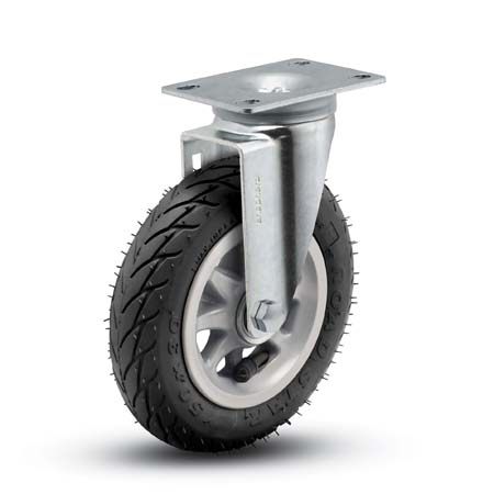 Caster; Swivel; 6"x1-1/4"; Flat Free (Black); Plate (2-5/8"x3-3/4"; holes: 1-3/4"x2-3/4" slotted to 3"; 5/16" bolt); Zinc; Ball Brng; 150# (Item #67096)