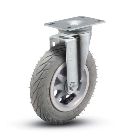 Caster; Swivel; 6"x1-1/4"; Flat Free (Grey); Top Plate (2-5/8"x3-3/4"; holes: 1-3/4"x2-3/4" slotted to 3"; 5/16" bolt); Zinc; Ball Brng; 150#; Dustcap (Item #67100) Caster; Swivel; 6"x1-1/4"; Flat Free (Grey); Top Plate (2-5/8"x3-3/4"; holes: 1-3/4"x2-3/4" slotted to 3"; 5/16" bolt); Zinc; Ball Brng; 150#; Dustcap (Item #67100)