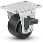 Caster; Rigid; 3x1-13/16; Glass/ Nylon; Top Plate (3-1/8x4-1/8; holes: 2-3/8x3-3/8; 5/16 bolt); Zinc; Precision Ball Brng; 700#; Sure-Lok brake (Item #67036)