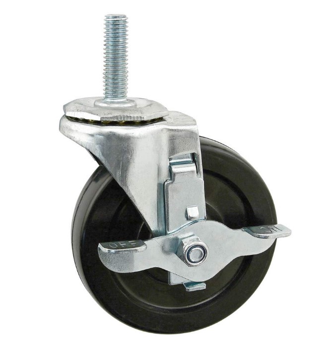Caster; Swivel; 5" x 1-1/4"; Phenolic; Threaded Stem (1/2"-13TPI x 1-1/2"); Zinc; Steel Top Hat Spanner; 350#; Dust Cover (Mtl); Brake (Item #63480) Caster; Swivel; 5" x 1-1/4"; Phenolic; Threaded Stem (1/2"-13TPI x 1-1/2"); Zinc; Steel Top Hat Spanner; 350#; Dust Cover (Mtl); Brake (Item #63480)