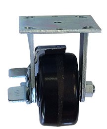 Caster; Rigid; 8" x 2"; Phenolic; Plate (4"x4-1/2"; holes: 2-5/8"x3-5/8" slots to 3"x3"; 3/8" bolt); Zinc; Roller Brng; 1250#; Tread brake (Item #63867) Caster; Rigid; 8" x 2"; Phenolic; Plate (4"x4-1/2"; holes: 2-5/8"x3-5/8" slots to 3"x3"; 3/8" bolt); Zinc; Roller Brng; 1250#; Tread brake (Item #63867)