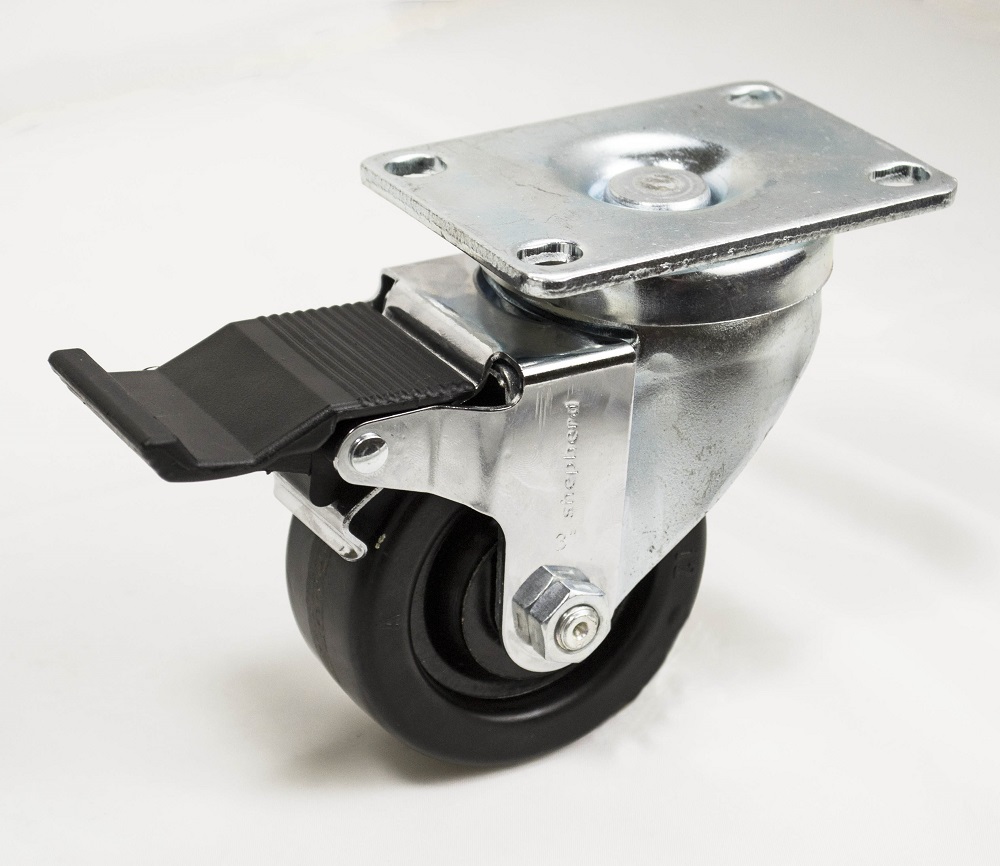 Caster; Swivel; 3" x 1-1/4"; Phenolic; Plate; 2-3/8"x3-5/8": holes: 1-3/4"x2-7/8" (slotted to 3"); 3/8" bolt; Zinc; Spanner; 300#; Dust Cover (Mtl); Pedal Brake (Item #64623) Caster; Swivel; 3" x 1-1/4"; Phenolic; Plate; 2-3/8"x3-5/8": holes: 1-3/4"x2-7/8" (slotted to 3"); 3/8" bolt; Zinc; Spanner; 300#; Dust Cover (Mtl); Pedal Brake (Item #64623)