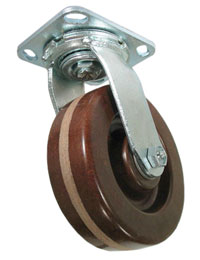 Caster; Swivel; 8" x 2"; Phenolic High Temp (BR); Plate (4"x4-1/2"; holes: 2-5/8"x3-5/8" slots to 3"x3"; 3/8" bolt); Stainless yoke and Roller Brng; 1250# (Item #63015)