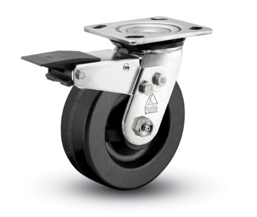 Caster; Swivel; 6" x 2"; Phenolic; Plate (4"x4-1/2"; holes: 2-5/8"x3-5/8" slots to 3"x3"; 3/8" bolt); Stainless; Stainless Roller Brng; 1200#; Total Lock brake (Item #63606)