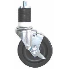 Caster; Swivel; 5" x 1-1/4"; Polyolefin; Expandable Adapter (fits 1-1/4" I.D. x 1-5/16" I.D. tubing; Zinc; Plain bore; 350#; Dust Cover (Mtl); Wheel Brake (Item #63857) Caster; Swivel; 5" x 1-1/4"; Polyolefin; Expandable Adapter (fits 1-1/4" I.D. x 1-5/16" I.D. tubing; Zinc; Plain bore; 350#; Dust Cover (Mtl); Wheel Brake (Item #63857)