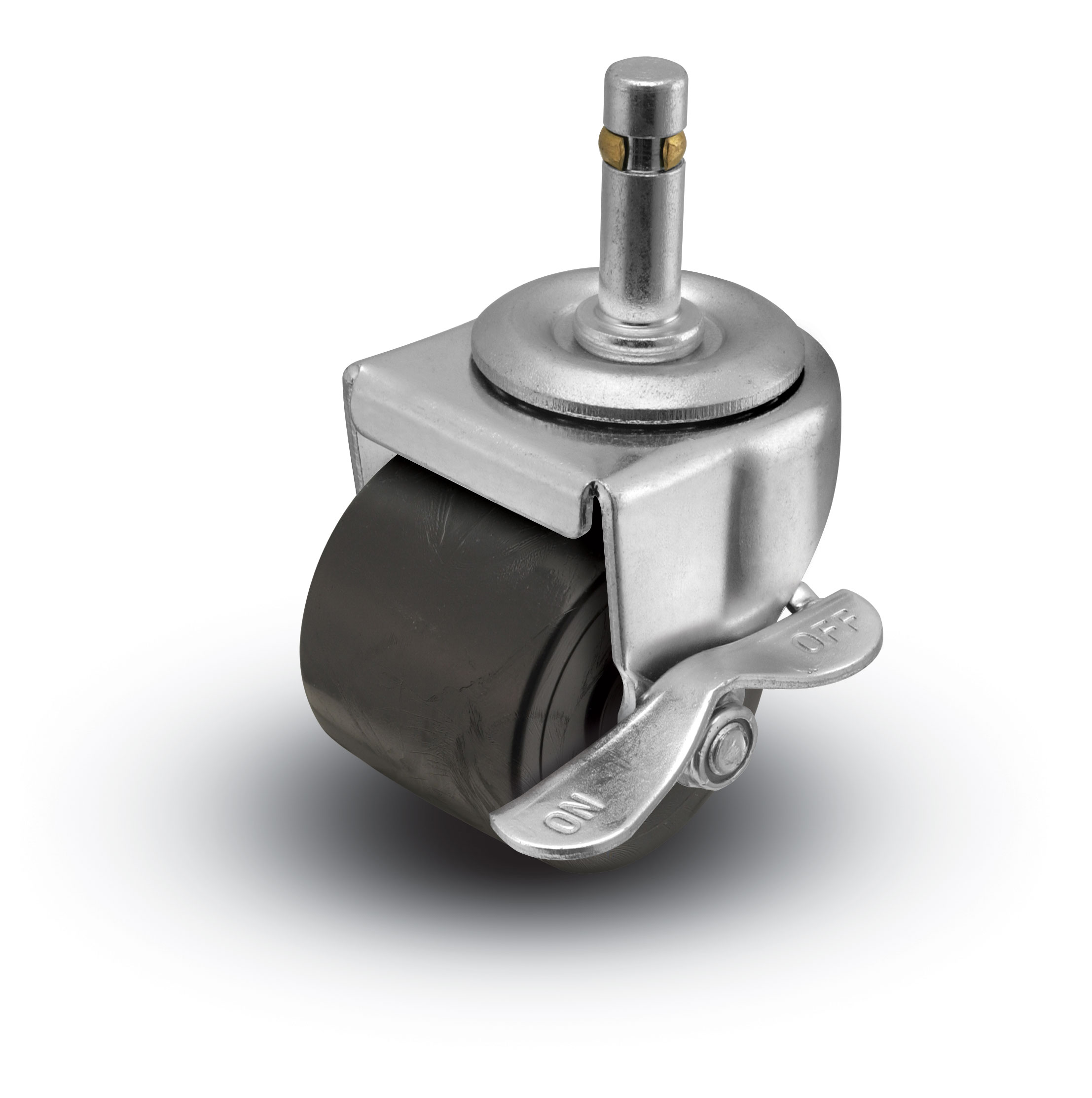 Caster; Swivel; 2" x 1-13/16"; Polyolefin; Grip Ring (7/16" x 1-7/16"); Zinc; Plain bore; 300#; Side friction brake (Item #66322)