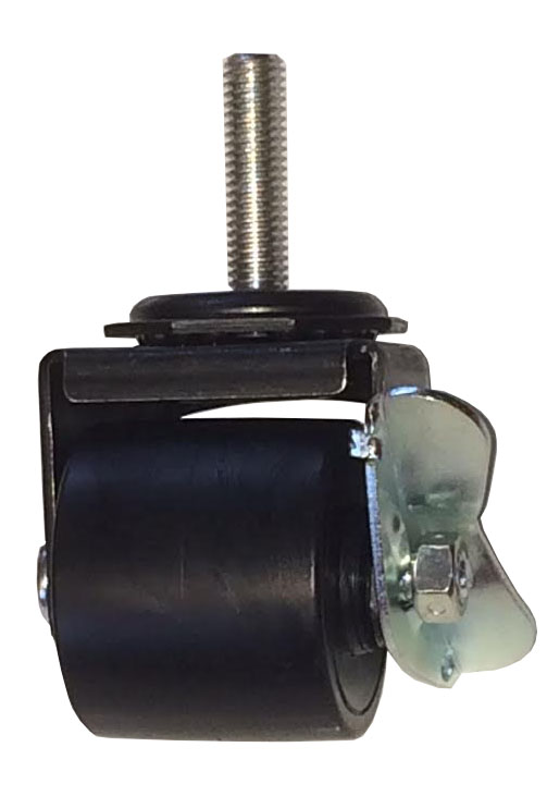 Caster; Swivel; 2" x 1-13/16"; Polyolefin; Threaded Stem (3/8"-16TPI x 1-1/2"); Black Rig; Plain bore; 300#; Side friction brake (Item #65733) Caster; Swivel; 2" x 1-13/16"; Polyolefin; Threaded Stem (3/8"-16TPI x 1-1/2"); Black Rig; Plain bore; 300#; Side friction brake (Item #65733)