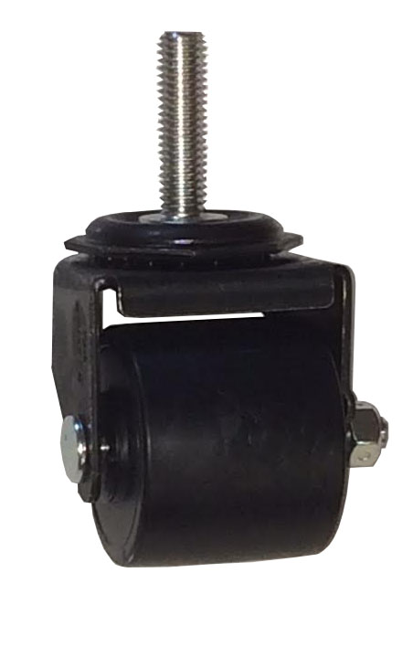 Caster; Swivel; 2" x 1-13/16"; Polyolefin; Threaded Stem (3/8"-16TPI x 1-1/2"); Black Rig; Plain bore; 300# (Item #65734)