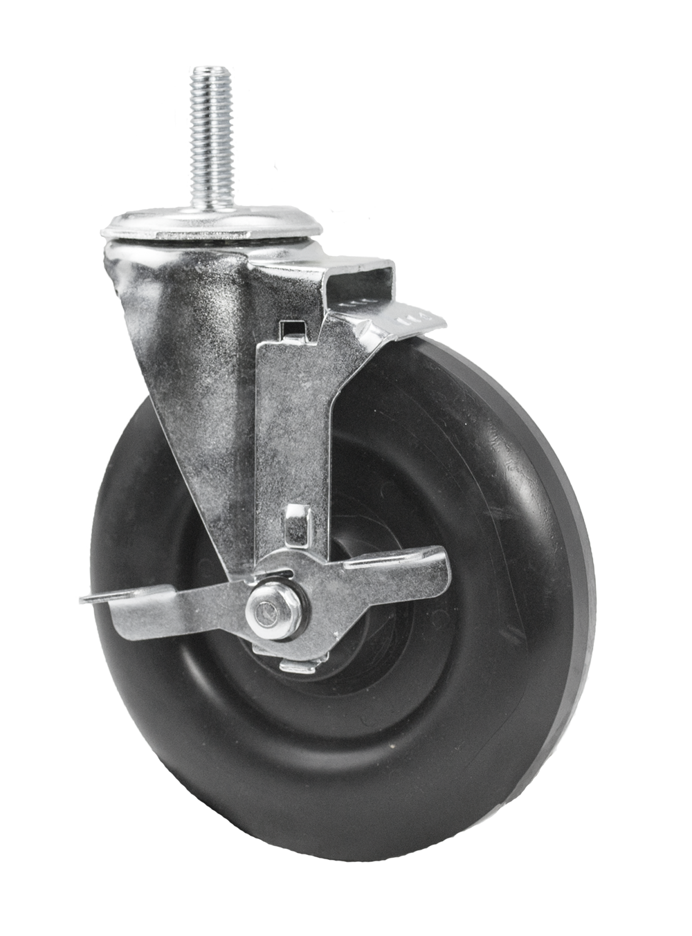 Caster; Swivel; 6" x 2"; Polyolefin; Threaded Stem (1/2"-13TPI x 1-1/2"); Zinc; Plain bore; 375#; Brake (Item #63134)