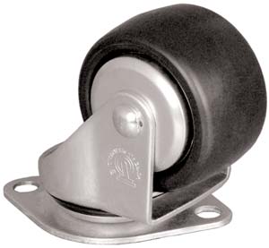 Caster; Swivel; 3x1-13/16; Polyolefin; Plate (3-1/32x4-3/8: Diamond shape; two holes: 3-1/2 apart; 7/16 bolt); Zinc; Prec Ball Brng; 500#; Inverted Loading (Item #67312)