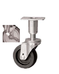 Leveling Caster; Swivel; 3"x1-1/4"; Polyolefin; Plate (3-1/2"x3-1/2": holes: 2-5/8x2-5/8; 5/16 bolt); Zinc; Plain bore; 300#; Load height: 6.06" - 6.81"; Brake (Item #66963)