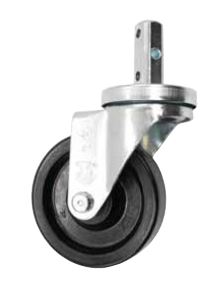 Caster; Swivel; 5" x 1-1/4"; Polyolefin; Square Stem (3/4"x2" with 3 x-drilled holes); Zinc; Plain bore; 350#; Dust Cover (Mtl) (Item #64694)