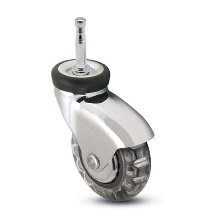 (image for) Caster; Swivel; 3" x 15/16"; Polyurethane (Clear); Grip Neck; 1-1/2"x5/16"; Chrome; Precision Ball Brng; Hooded; Wgt Cap 110#; Thread guards (Item #64198)