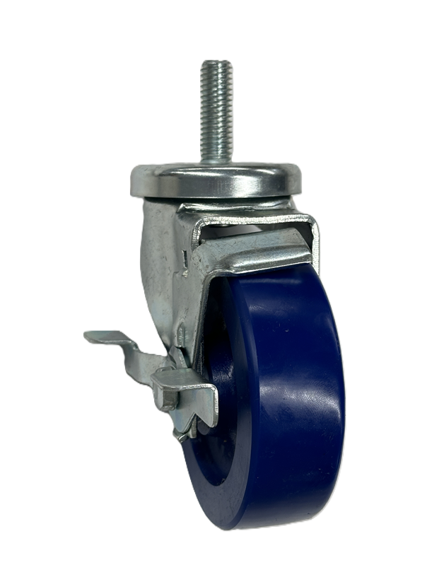 Caster; Swivel; 4" x 1-1/4"; Polyurethane (Solid); Grip Ring (7/16" x 1-1/4"); Zinc; Delrin Spanner; 300#; Dust Cover (Mtl); Tread brake (Item #63894)