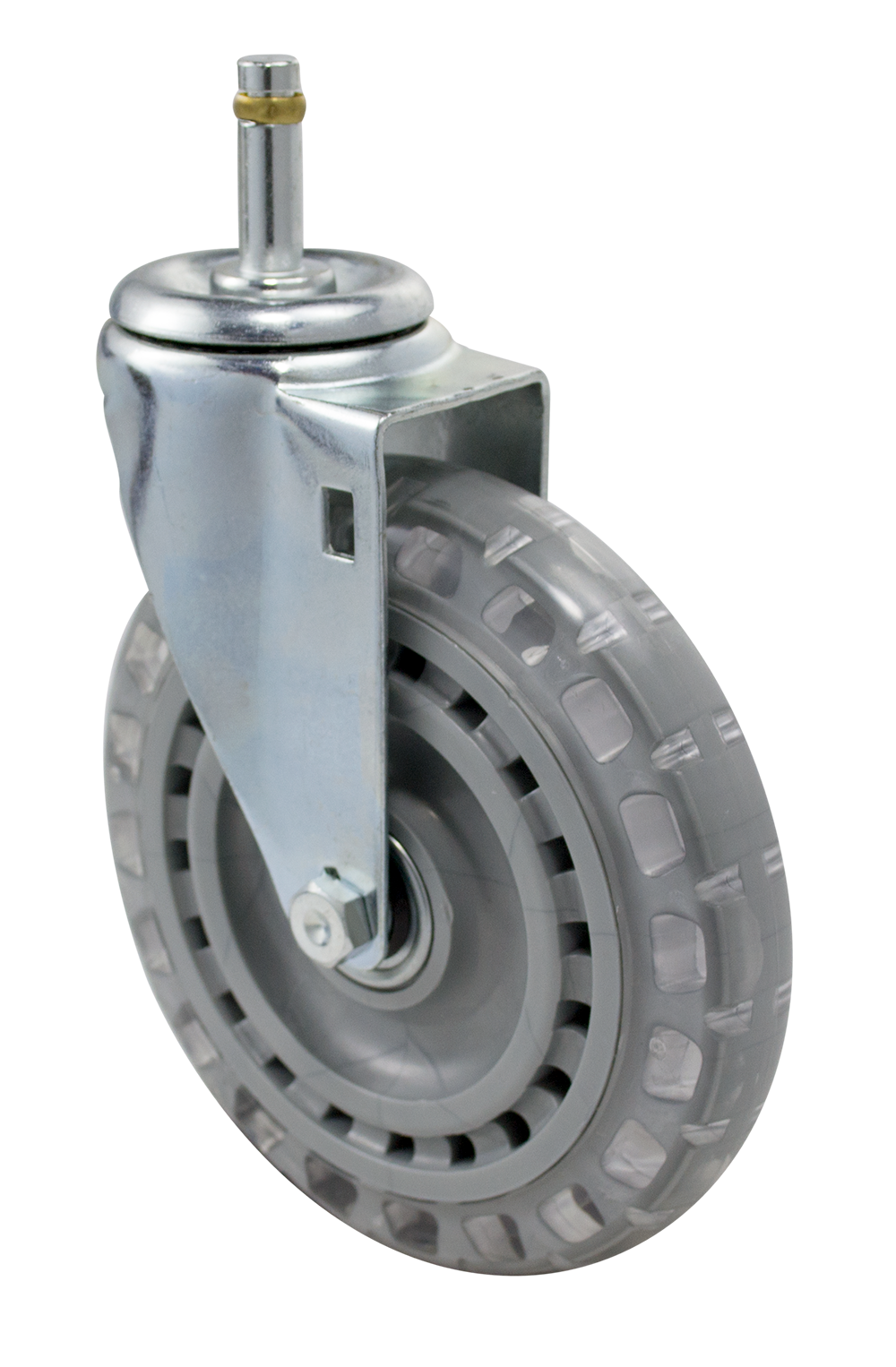 Caster; Swivel; 6"x1-1/4"; Polyurethane (Clear); Grip Ring (7/16"x1-7/16" w/ brass band); Zinc; Ball Brng; 300# (Item #67379) Caster; Swivel; 6"x1-1/4"; Polyurethane (Clear); Grip Ring (7/16"x1-7/16" w/ brass band); Zinc; Ball Brng; 300# (Item #67379)
