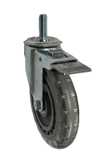 Caster; Swivel; 6" x 1-1/4"; Polyurethane (Clear); Threaded Stem (1/2"-13TPI x 1-1/2"); Zinc; Ball Brng; 300#; Total Lock brake; Dust Cover (Mtl) (Item #64749)