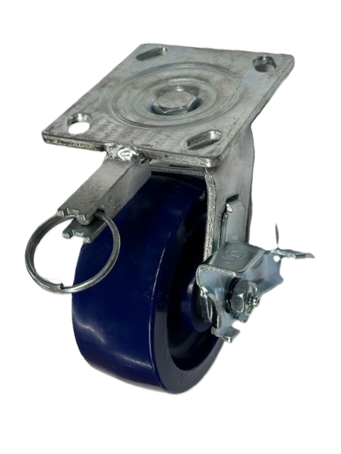 Caster; Swivel; 5" x 2"; Polyurethane (One piece); Plate (4"x4-1/2"; holes: 2-5/8"x3-5/8" slotted to 3"x3"; 3/8" bolt); Roller Brng; 900#; Position Lock; Brake (Item #68861) Caster; Swivel; 5" x 2"; Polyurethane (One piece); Plate (4"x4-1/2"; holes: 2-5/8"x3-5/8" slotted to 3"x3"; 3/8" bolt); Roller Brng; 900#; Position Lock; Brake (Item #68861)