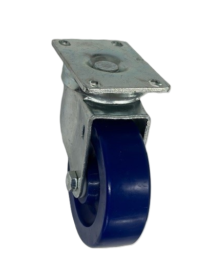 (image for) Caster; Swivel; 4" x 1-1/4"; Polyurethane (Solid); Plate (2-5/8"x3-3/4"; holes: 1-3/4"x2-3/4" slots to 3"; 5/16" bolt); Zinc; Delrin Spanner; 300#; Dust Cover (Item #63901)