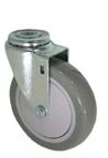 Caster; Swivel; 5" x 1-1/4"; PolyU on PolyO (Gray); Hollow Kingpin (1/2" bolt hole); Zinc; Plain bore; 300# (Item #65169)