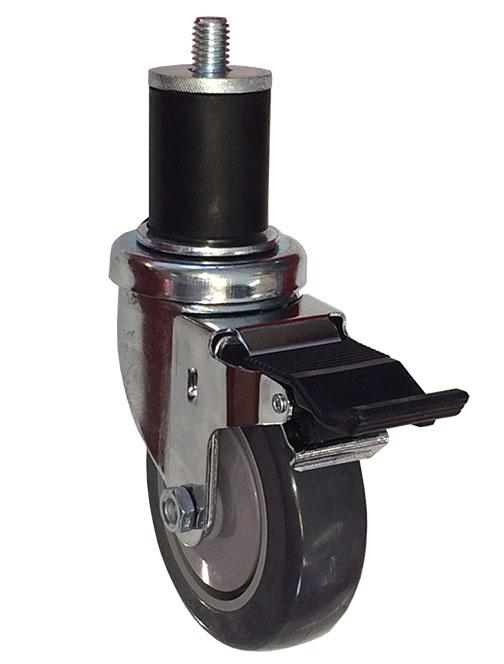 Caster; Swivel; 5" x 1-1/4"; TPR Rbr Round; Expandable Adapter (1.426" - 1.589" ID tubing); Stainless; Ball Bearing (Single); 300#; Dust Cover; Pedal Brake (Item #65696) Caster; Swivel; 5" x 1-1/4"; TPR Rbr Round; Expandable Adapter (1.426" - 1.589" ID tubing); Stainless; Ball Bearing (Single); 300#; Dust Cover; Pedal Brake (Item #65696)