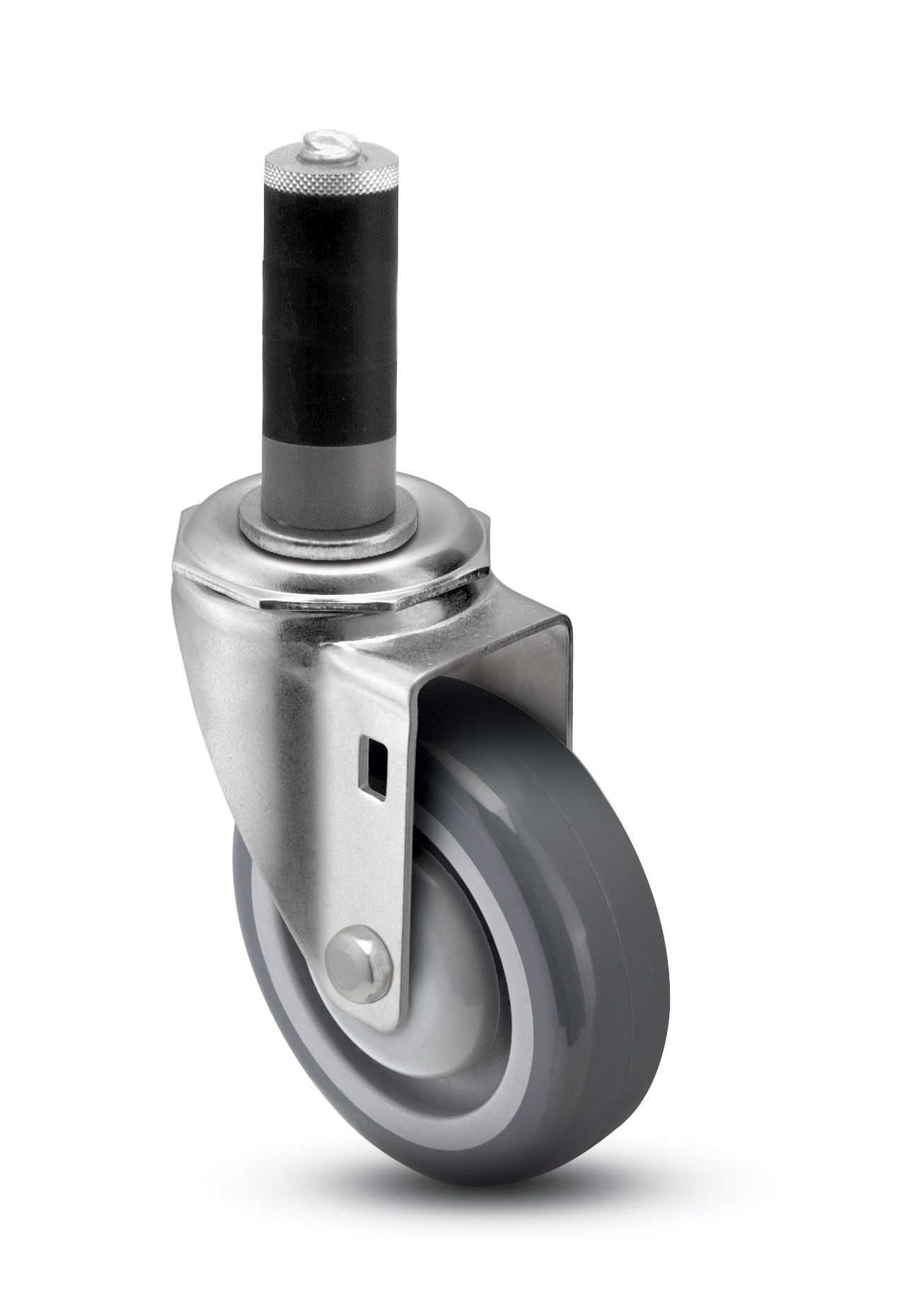 Caster; Swivel; 5" x 1-1/4"; TPR Rubber; Expandable Adapter (1-3/8" - 1-7/16" ID tubing); Zinc; Precision Ball Brng; 300#; Total Lock; Dust Cover (Item #65056) Caster; Swivel; 5" x 1-1/4"; TPR Rubber; Expandable Adapter (1-3/8" - 1-7/16" ID tubing); Zinc; Precision Ball Brng; 300#; Total Lock; Dust Cover (Item #65056)